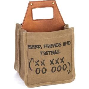 Mona B. Up-Cycled Canvas & Vegan Leather Beer Friends & Football Beer Caddy NWT